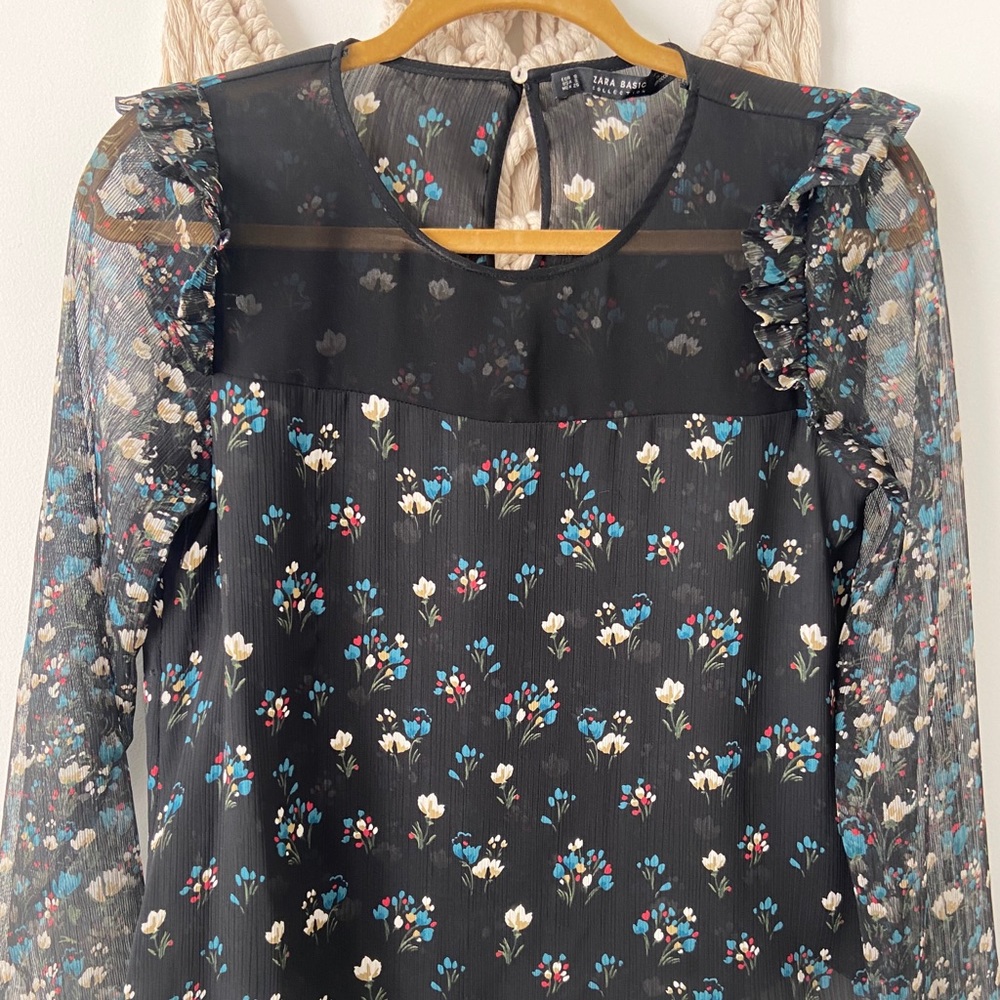 Zara floral mesh blouse